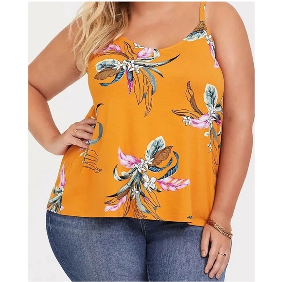 Torrid Super Soft Golden Orange Tropical Floral Swing Tank Plus Size 1X 1 14 16 - Picture 1 of 12
